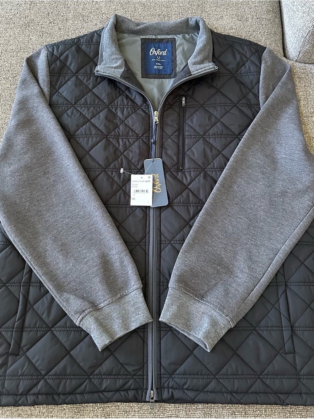 Oxford Black Quilted Front with Gray Knit-Sleeve Jacket